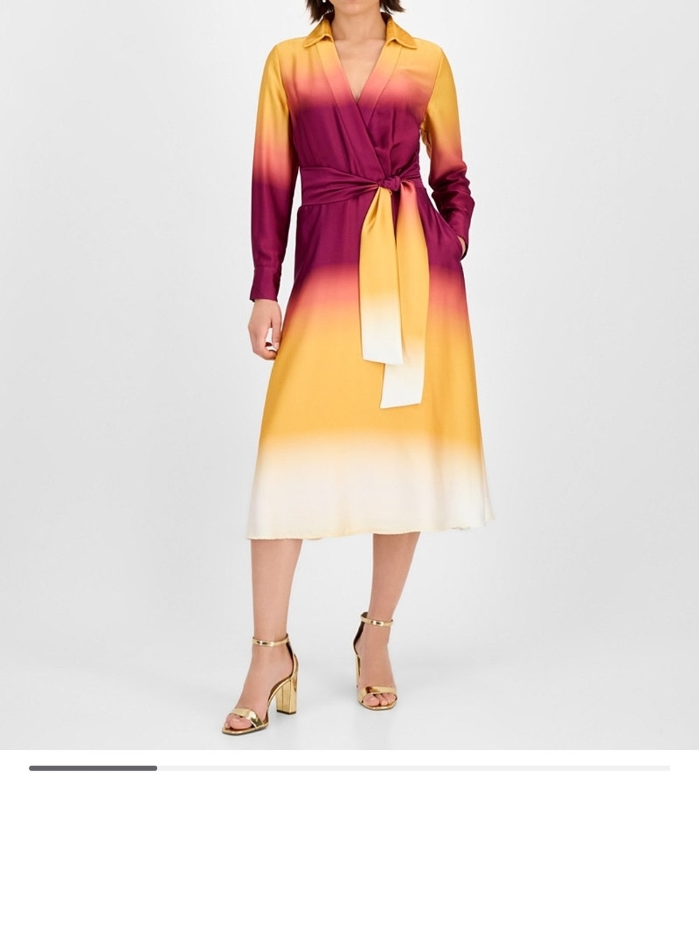 Tahari ASL Ombre Wrap Midi Dress in Yellow and Magenta